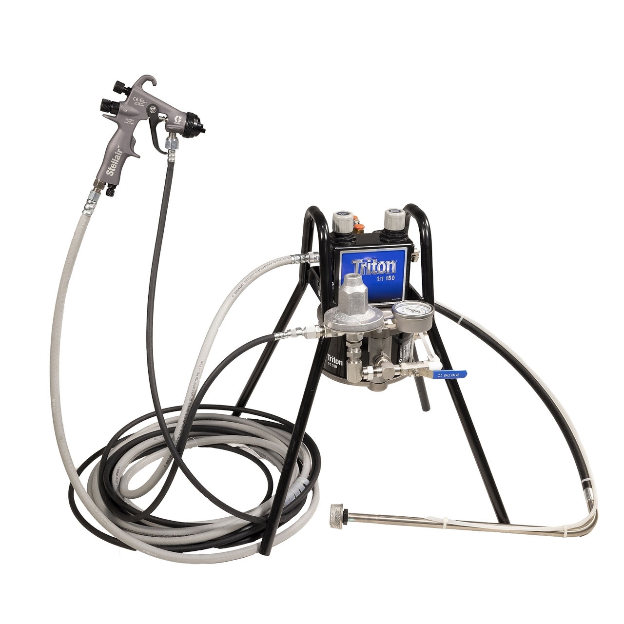 Triton SST Spray Package, Stand, Suction, Air & Fluid Hoses, Stellair Conventional Gun .055 in (1.4 mm) Nozzle for Metal Applications Part Number: 233476